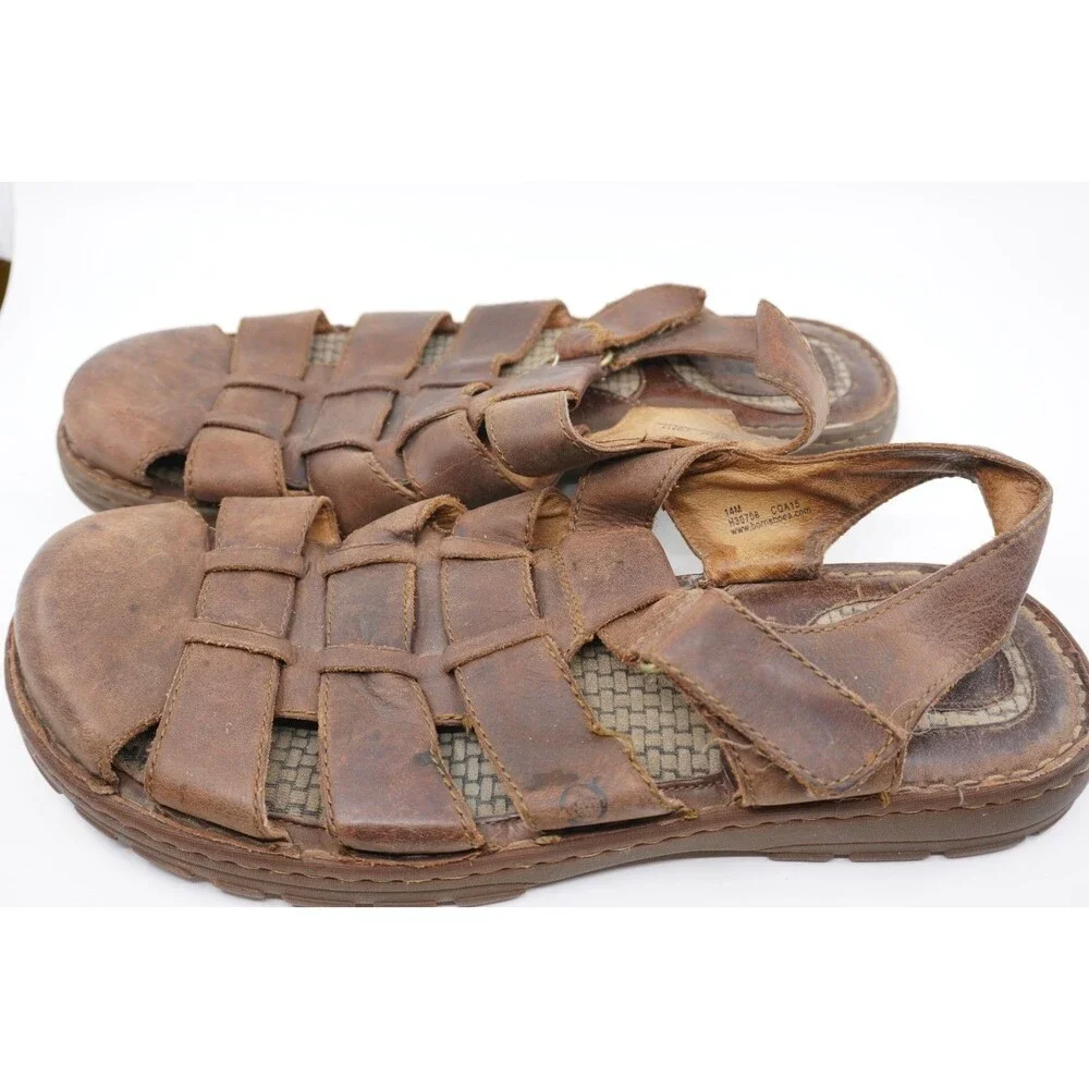 Born Fisherman Sandals Men’s Sz 14 Brown Oiled Leather Strappy Flat